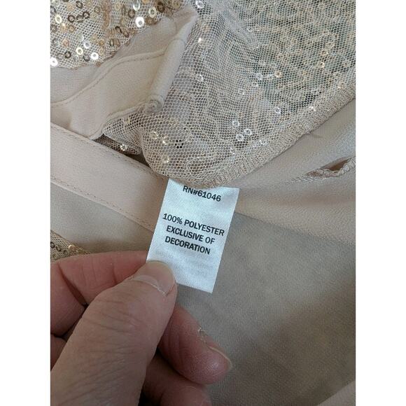 Vanity Blush Pink Sheer Sequin Blouse Women's Medium Long Roll Tab Sleeves New - Picture 10 of 11